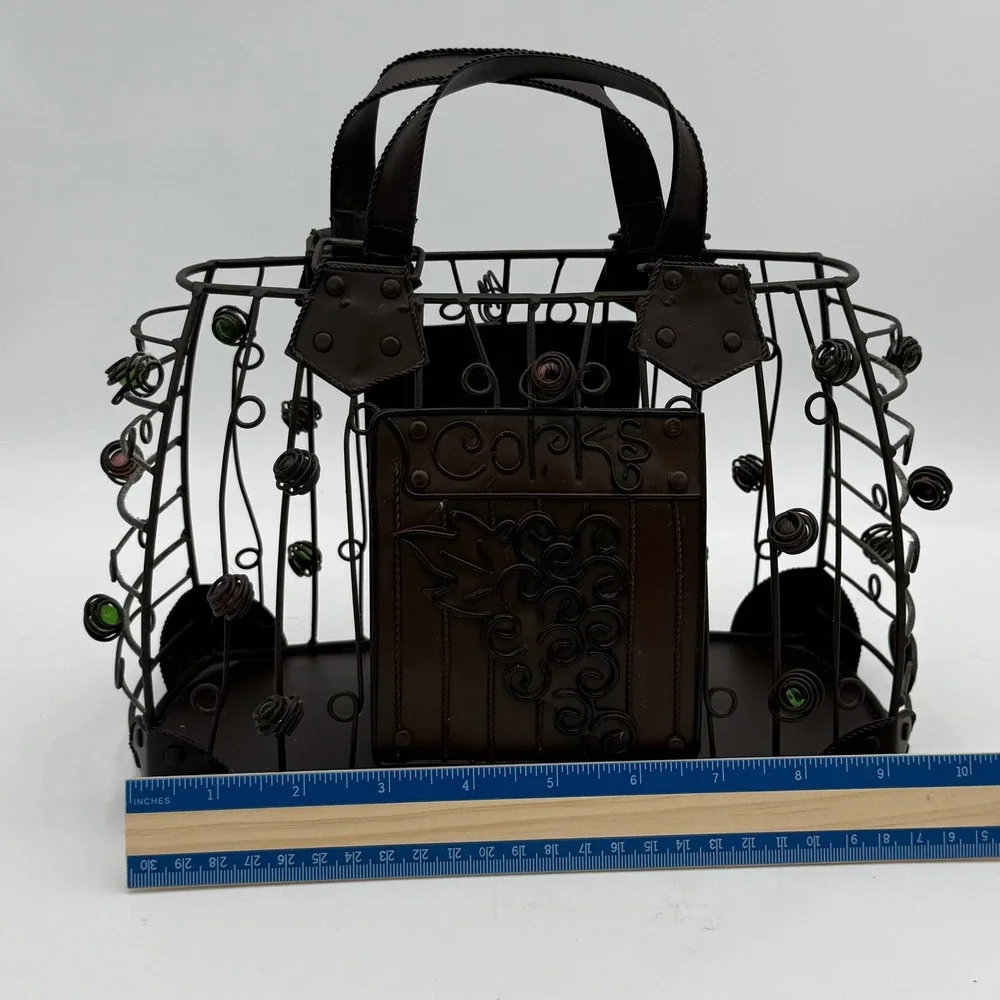Epic Products Metal Purse Wine Cork Holder Cage Bronze Handbag Decor Grapes